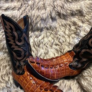 Genuine CUADRA GATOR & Leather Western Boots Carmel Sz 8 NEW Soles & Heels